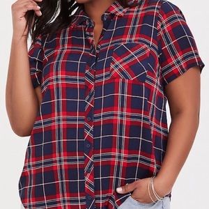 Torrid Red White Blue Plaid Short Sleeve Shirt 6